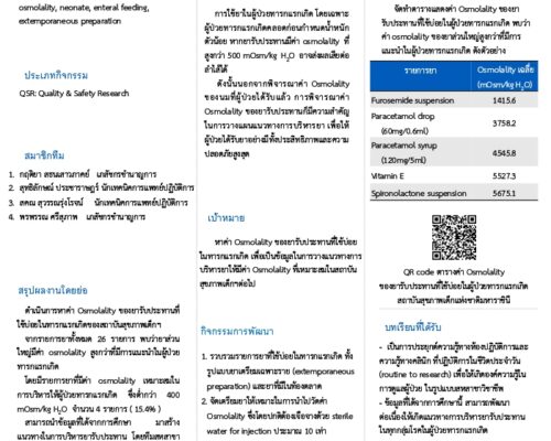 การศึกษาค่า Osmolality ของยารับประทานที่ใช้บ่อยในผู้ป่วยทารกแรกเกิด